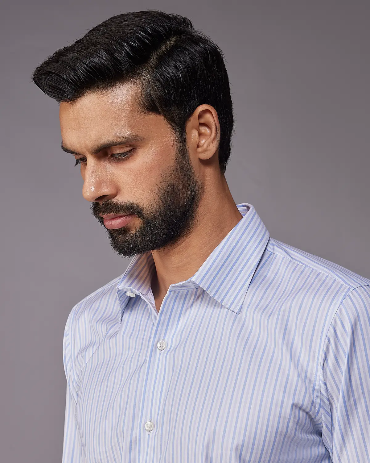 2-Ply Egyptian Cotton Mid Blue Striped Shirt - Image 4