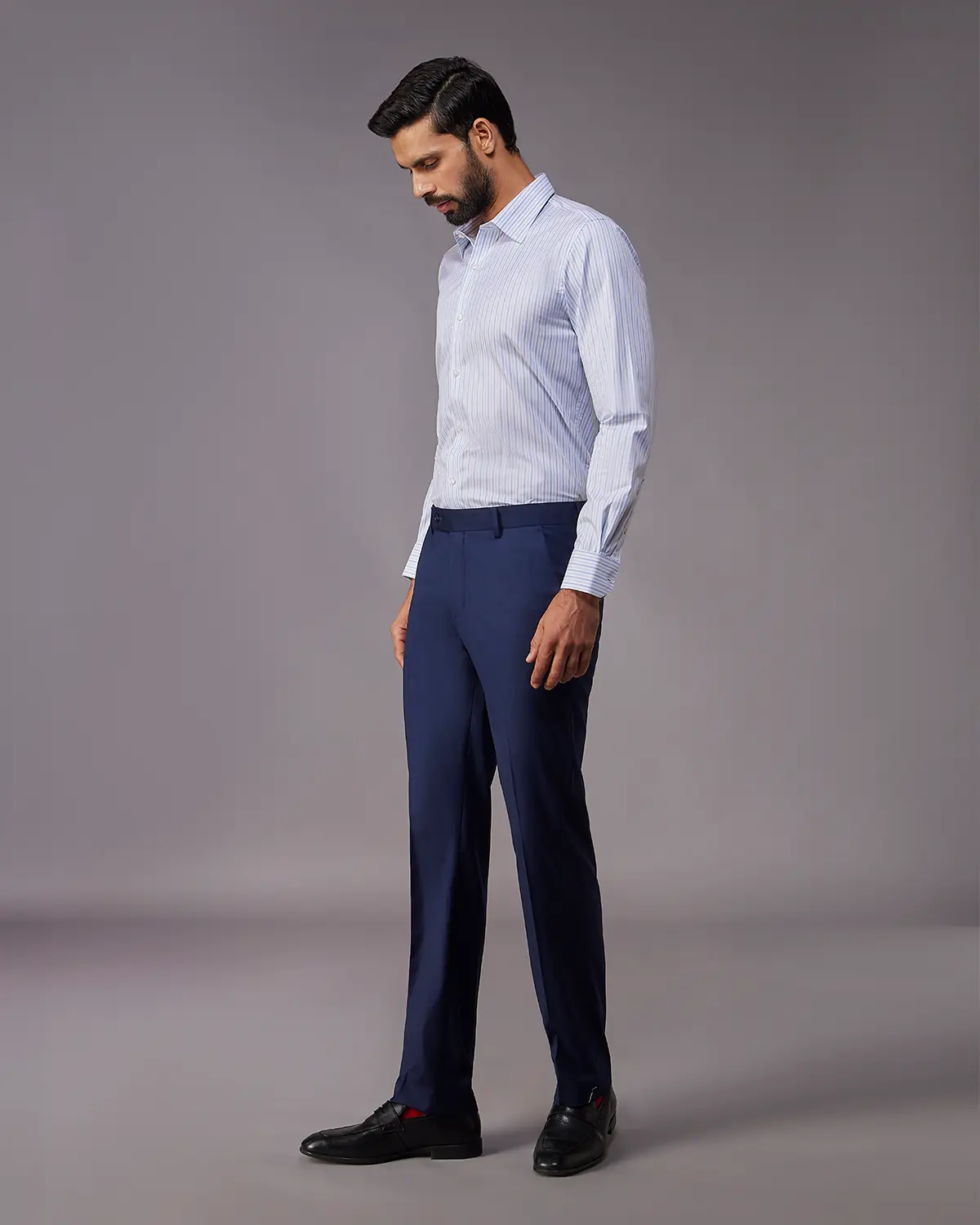 2-Ply Egyptian Cotton Mid Blue Striped Shirt - Image 5