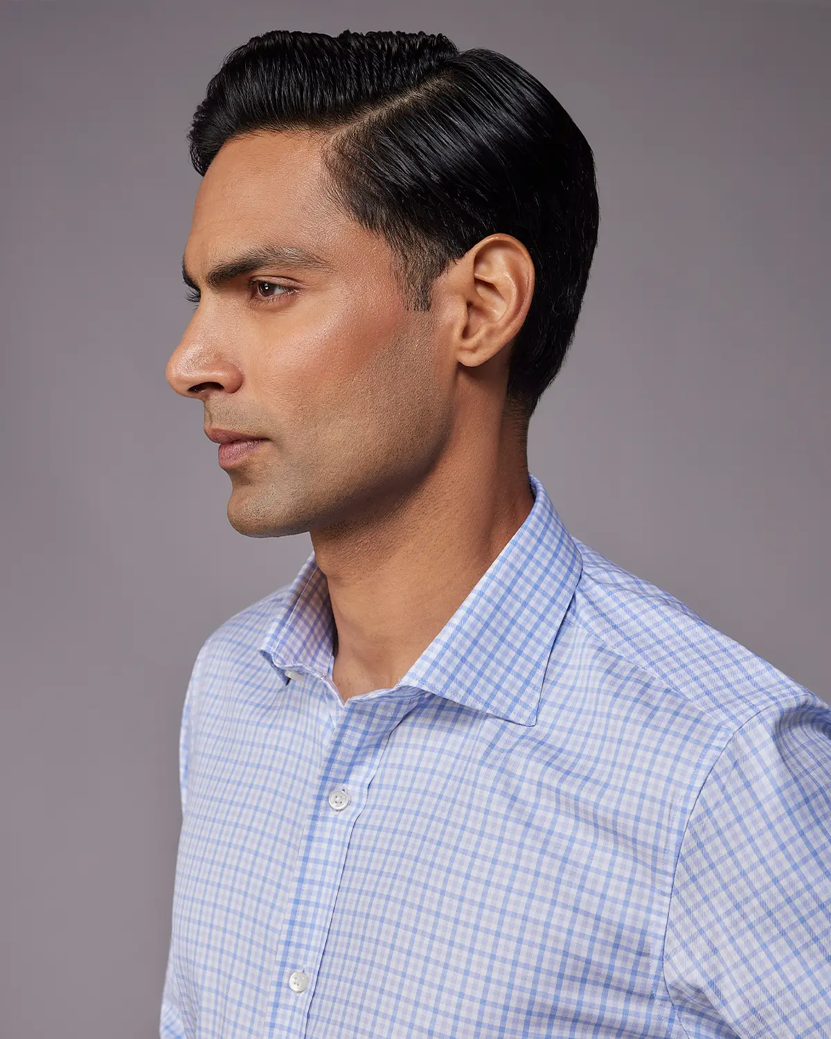 Manhattan Mid Blue & White Checked Shirt - Image 4