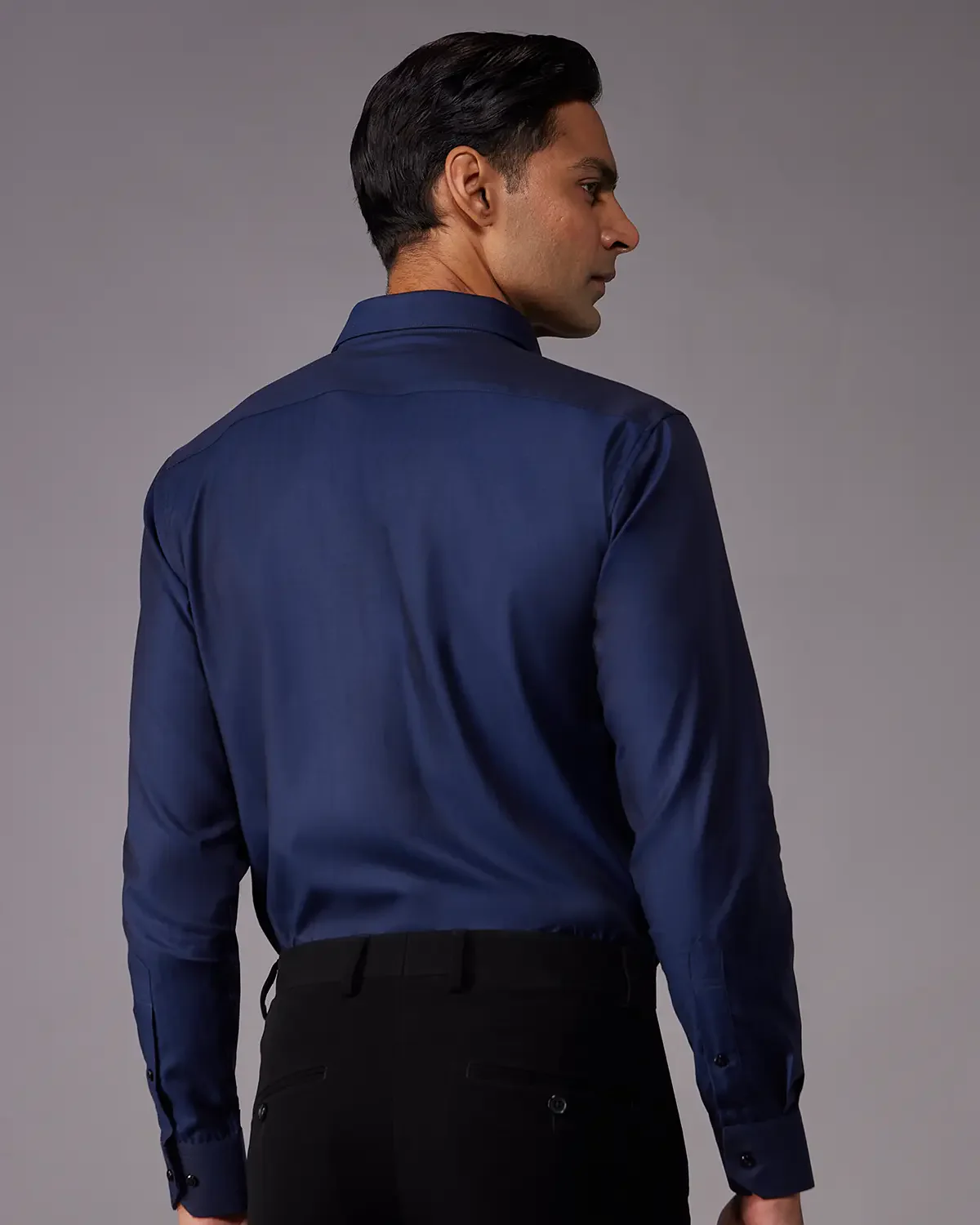 2-Ply Egyptian Cotton Navy Herringbone Shirt - Image 3
