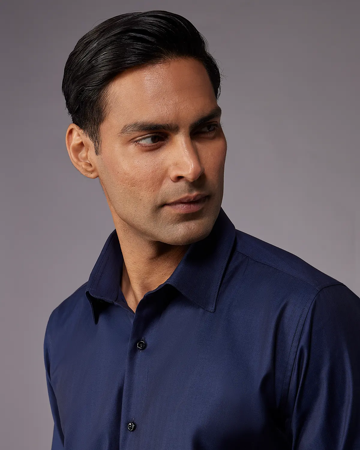 2-Ply Egyptian Cotton Navy Herringbone Shirt - Image 4