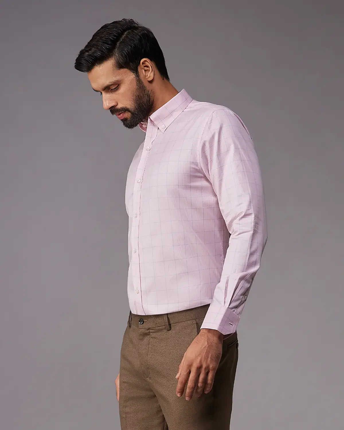 2-Ply Egyptian Cotton Pink & Blue Dobby Checked Shirt - Image 2