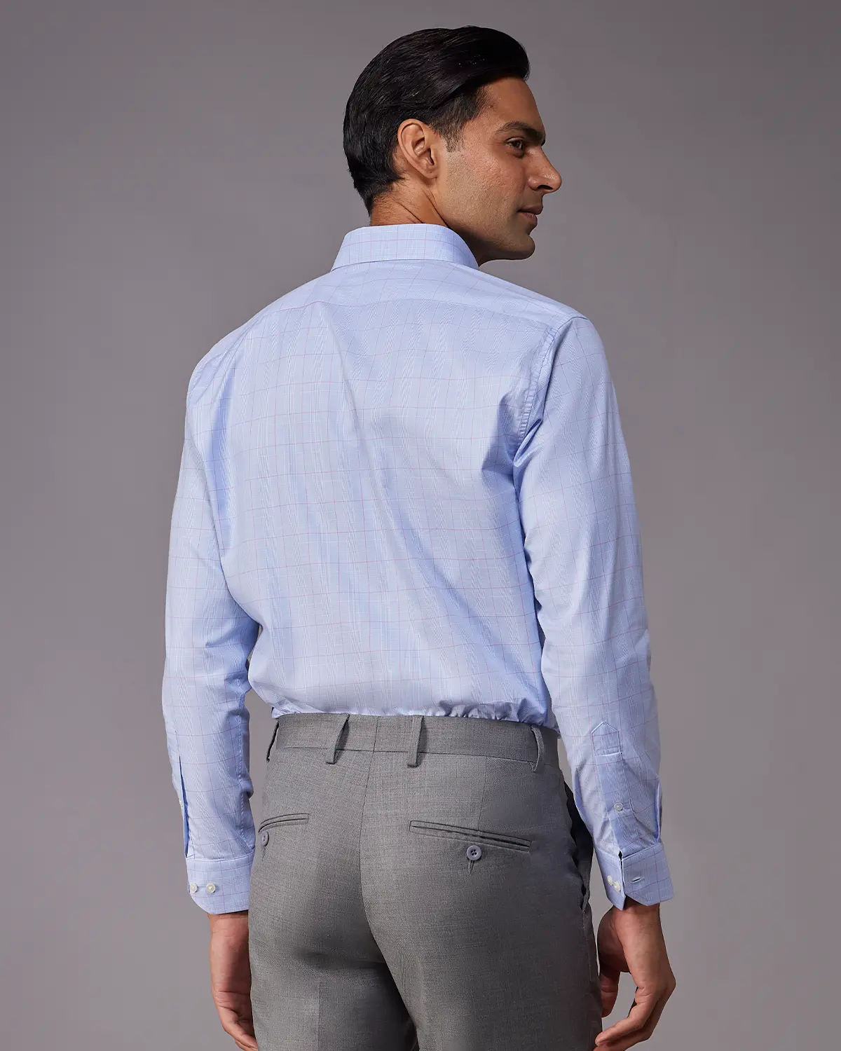 2-Ply Egyptian Cotton Red & Light Blue Dobby Checked Shirt - Image 3