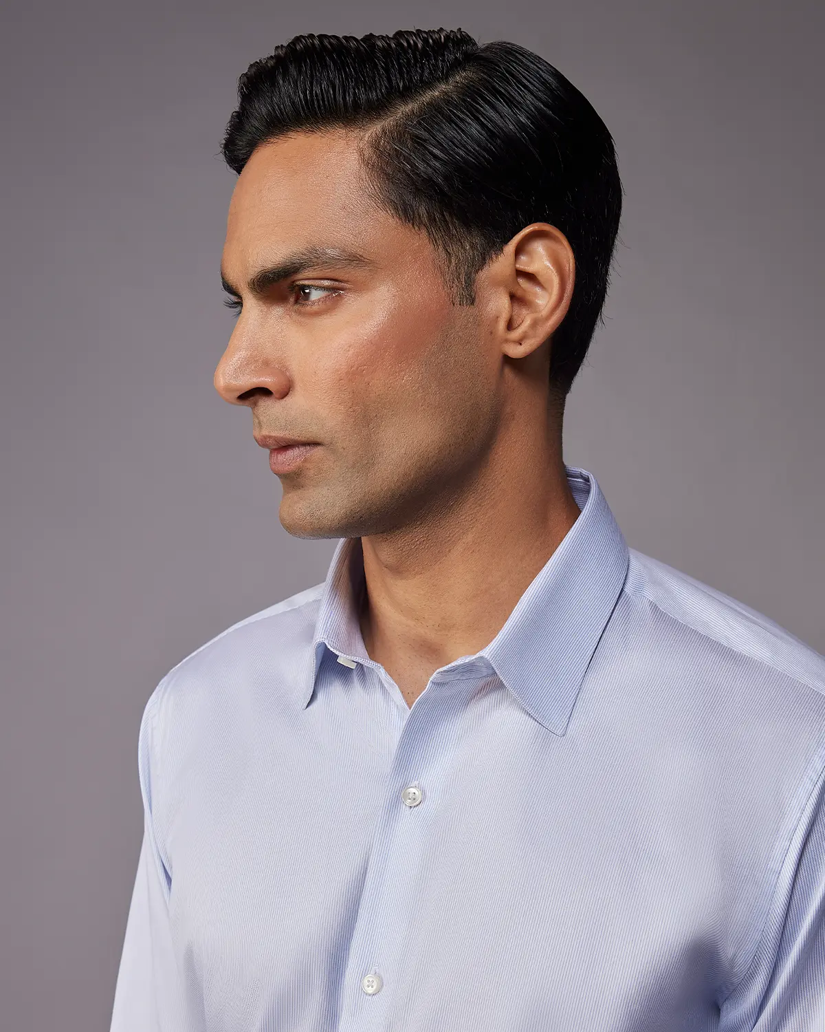 2-Ply Egyptian Cotton Twill Fine Blue Striped Shirt - Image 4