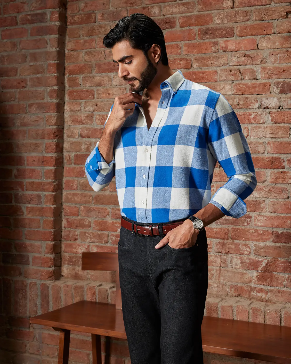 Mid Blue & White Flannel Shirt - Image 2