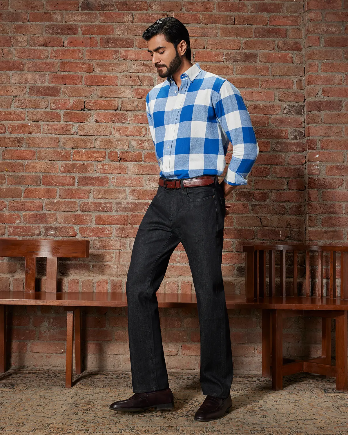 Mid Blue & White Flannel Shirt - Image 4