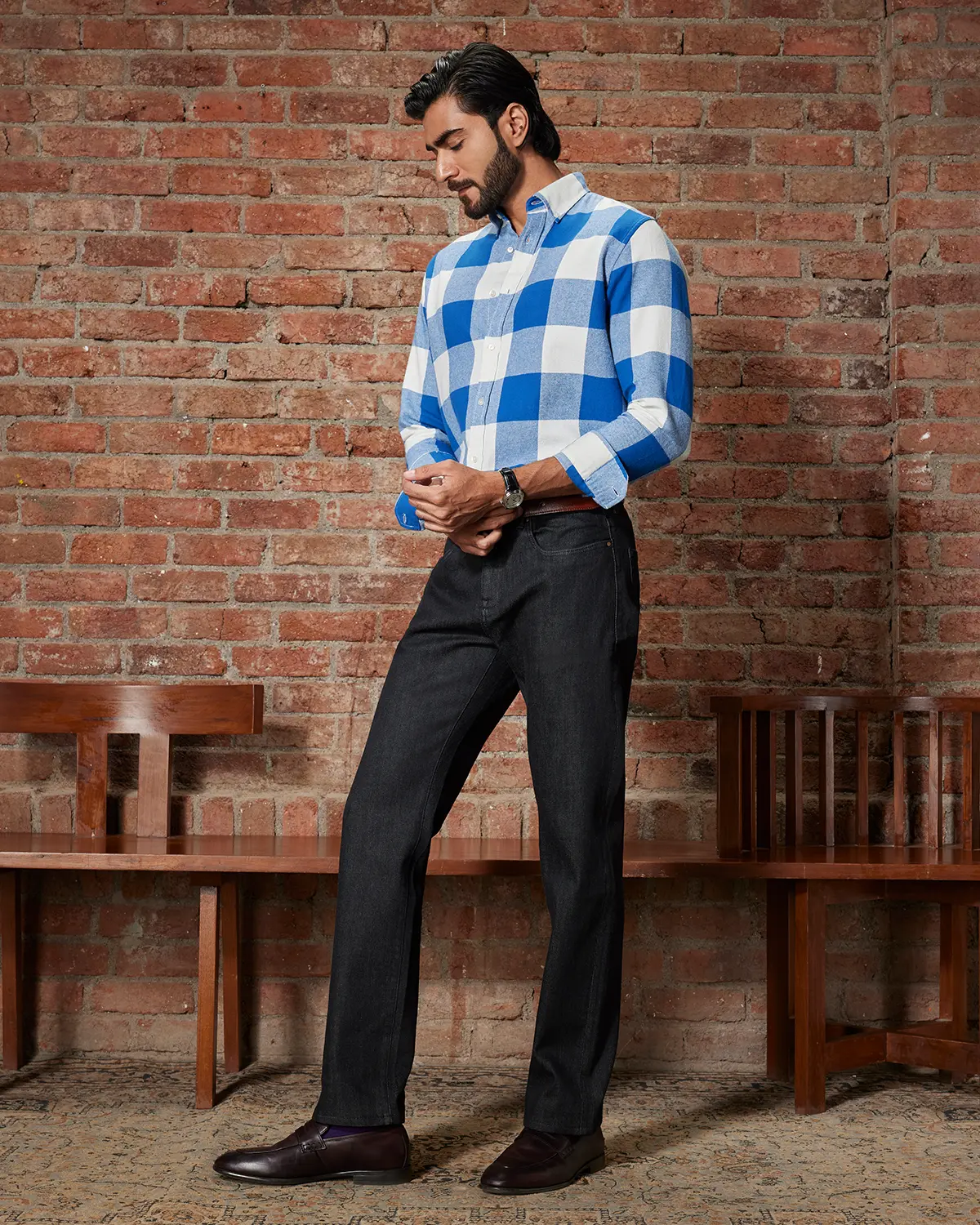 Mid Blue & White Flannel Shirt - Image 5
