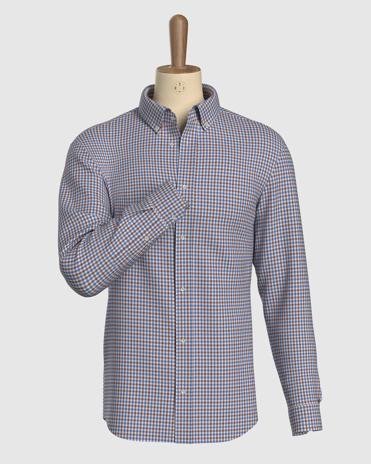 Montrose Herringbone Checked Shirt - Blue & Brown - Image 2