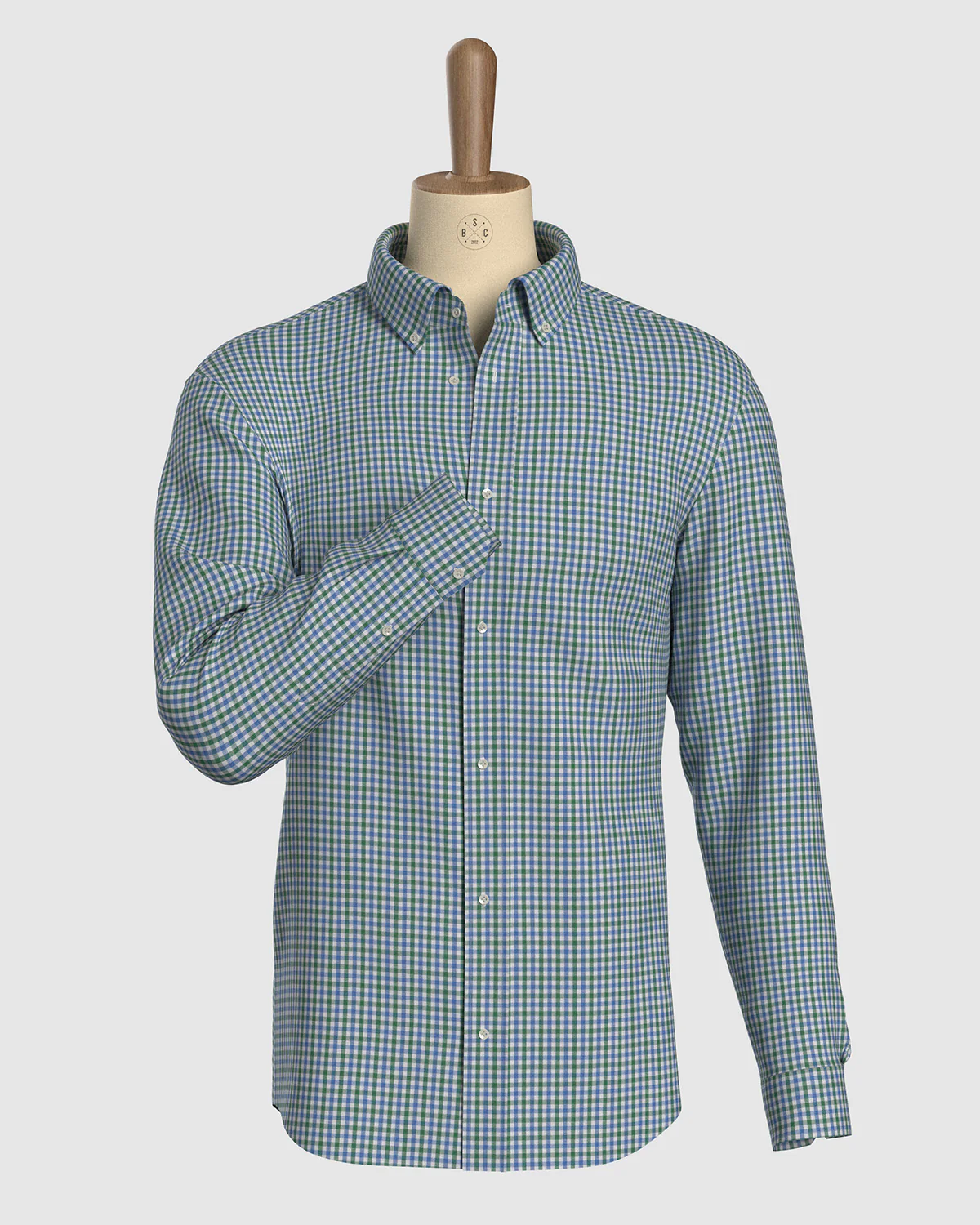 Montrose Herringbone Checked Shirt - Green & Blue - Image 2