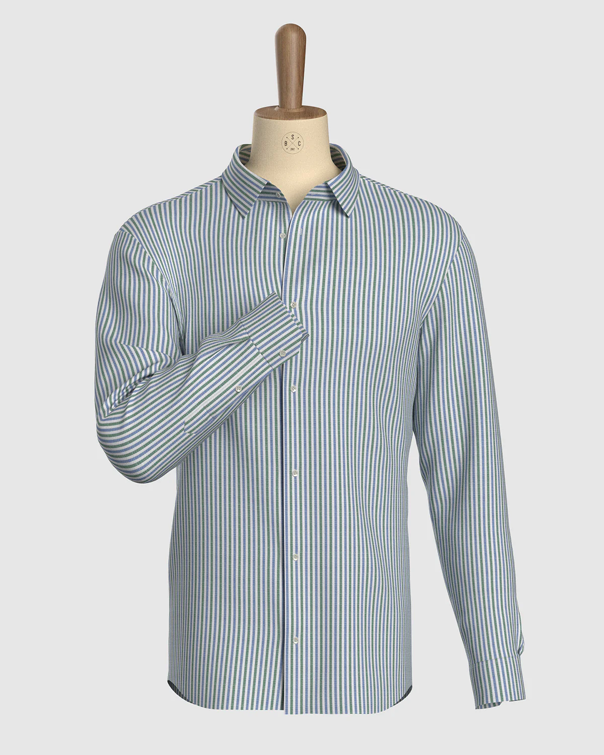 Montrose Herringbone Striped Shirt - Green & Blue - Image 2