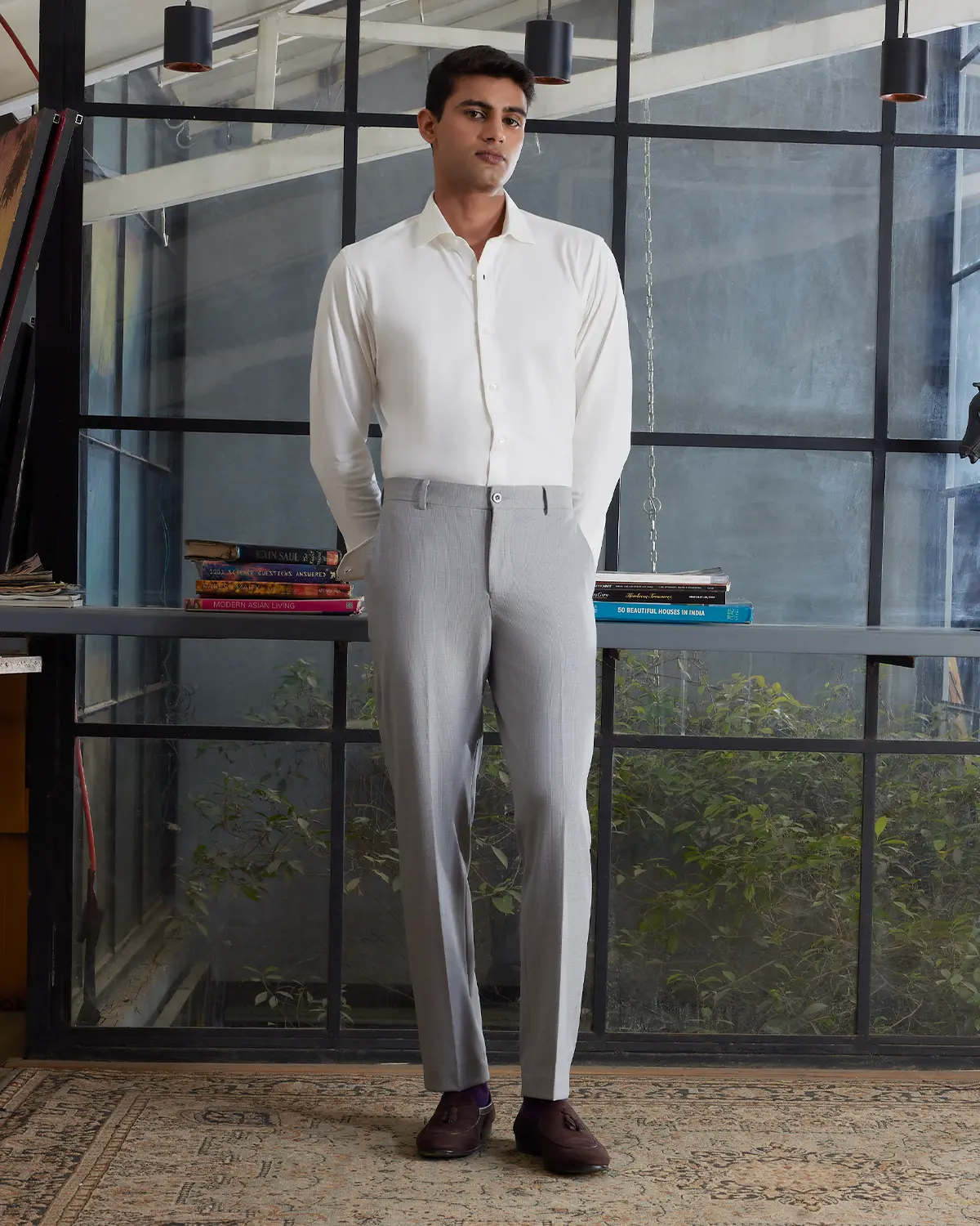 Monver Glen Plaid Checked Dress Pants - Grey - Image 3