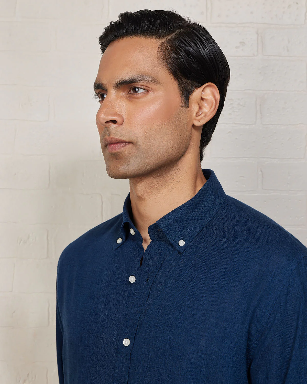 Navy Blended Linen Soft Washed Shirt - Image 2
