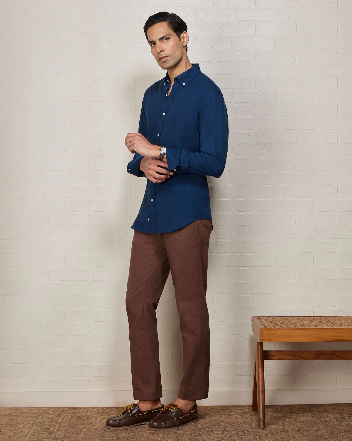 Navy Blended Linen Soft Washed Shirt - Image 4