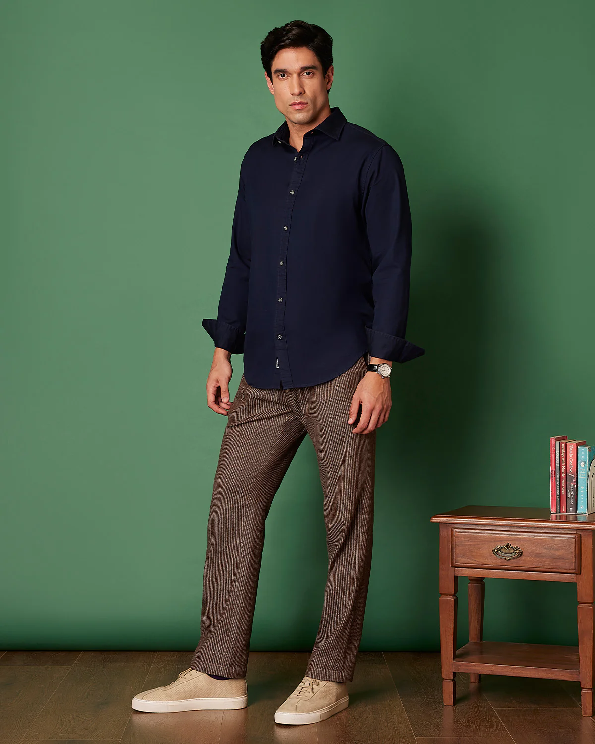 Navy Distressed Cotton Twill Shirt - Image 5