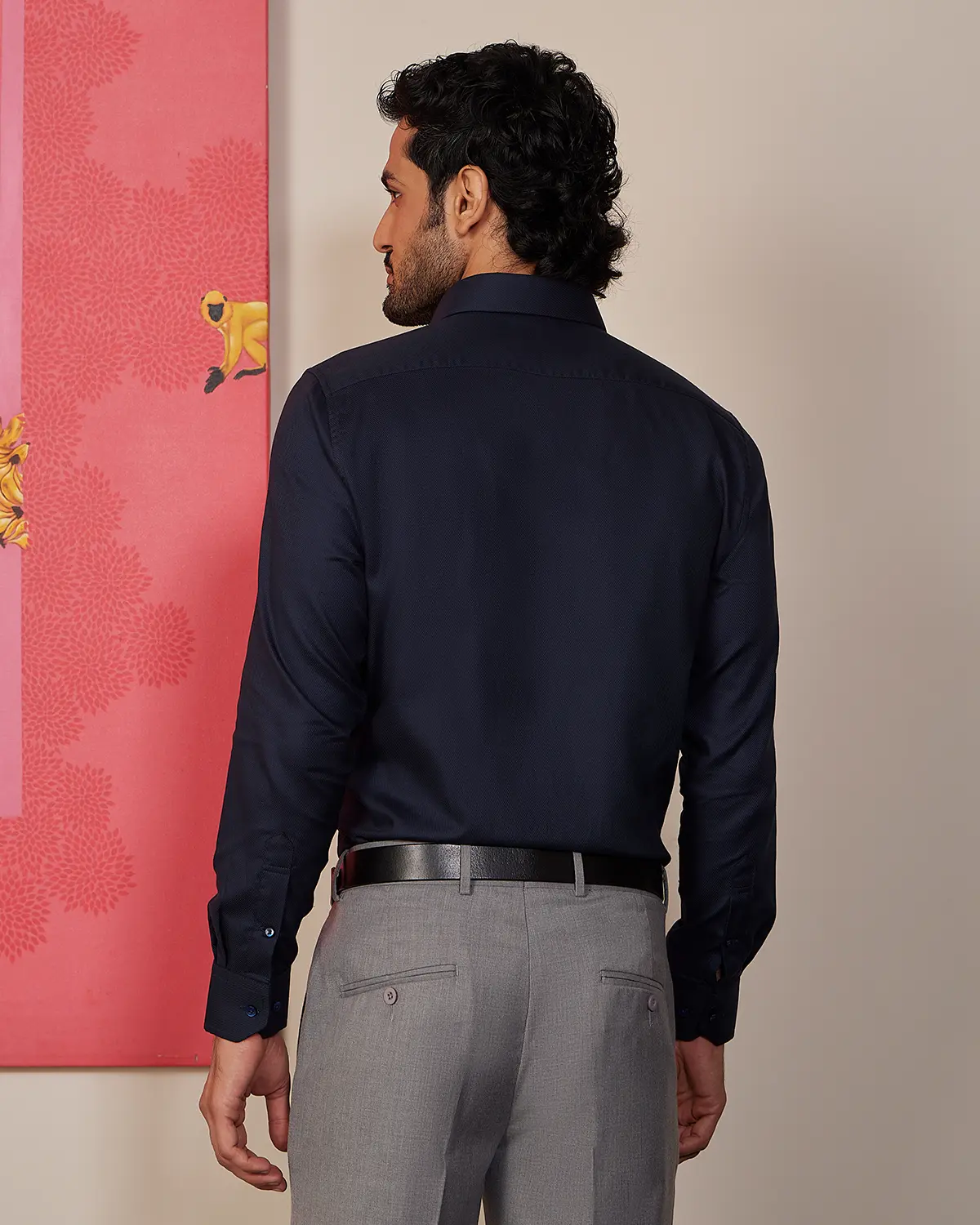 Navy Textured Dobby Shirt - Image 2