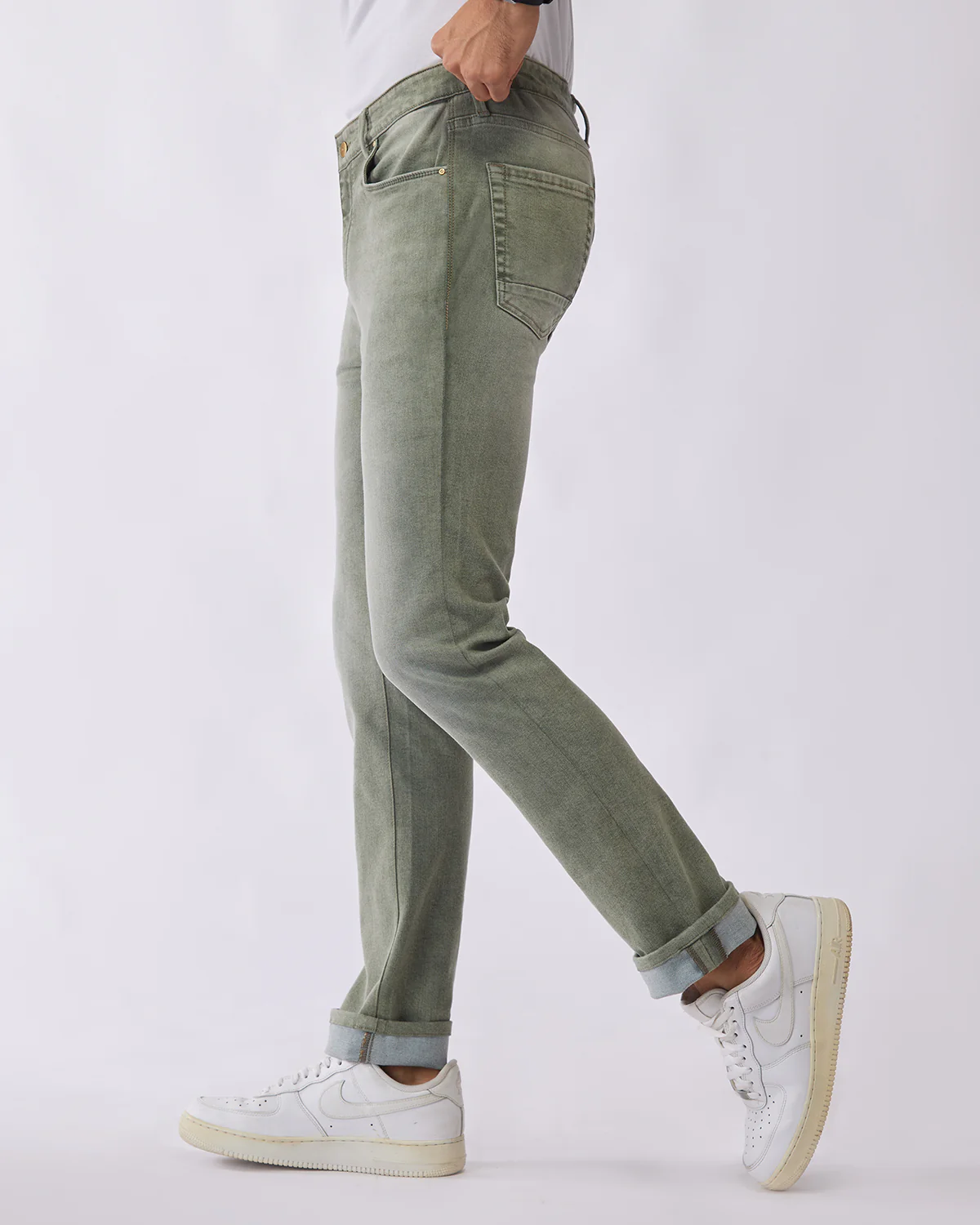Olive Cloud Wash Stretch Jeans - Image 2