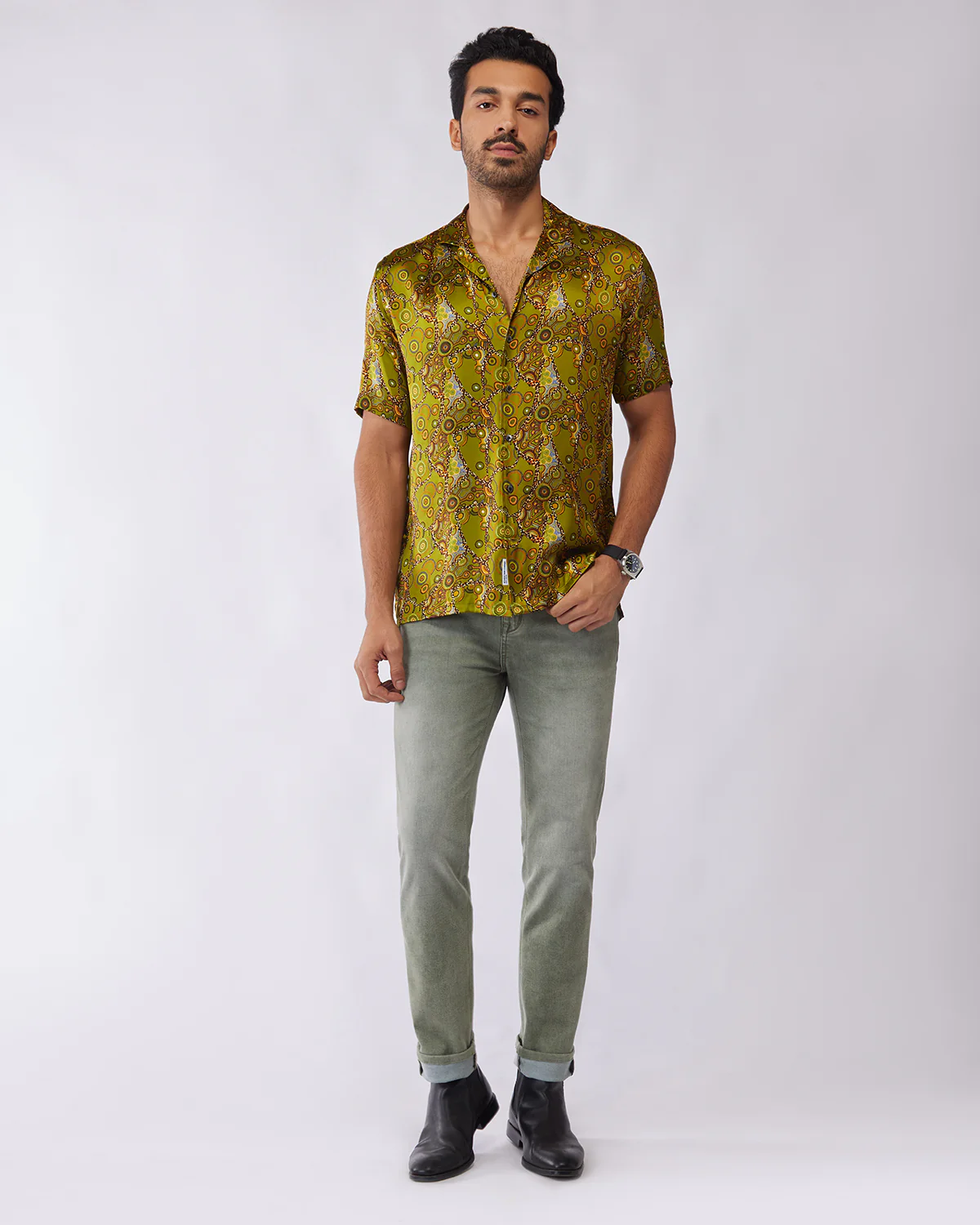 Olive Cloud Wash Stretch Jeans - Image 3