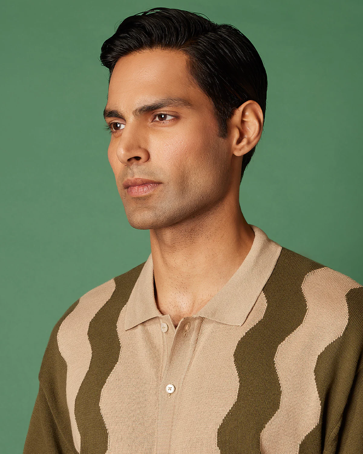 Olive Cotton Dobby Flat Knit Shirt - Image 2