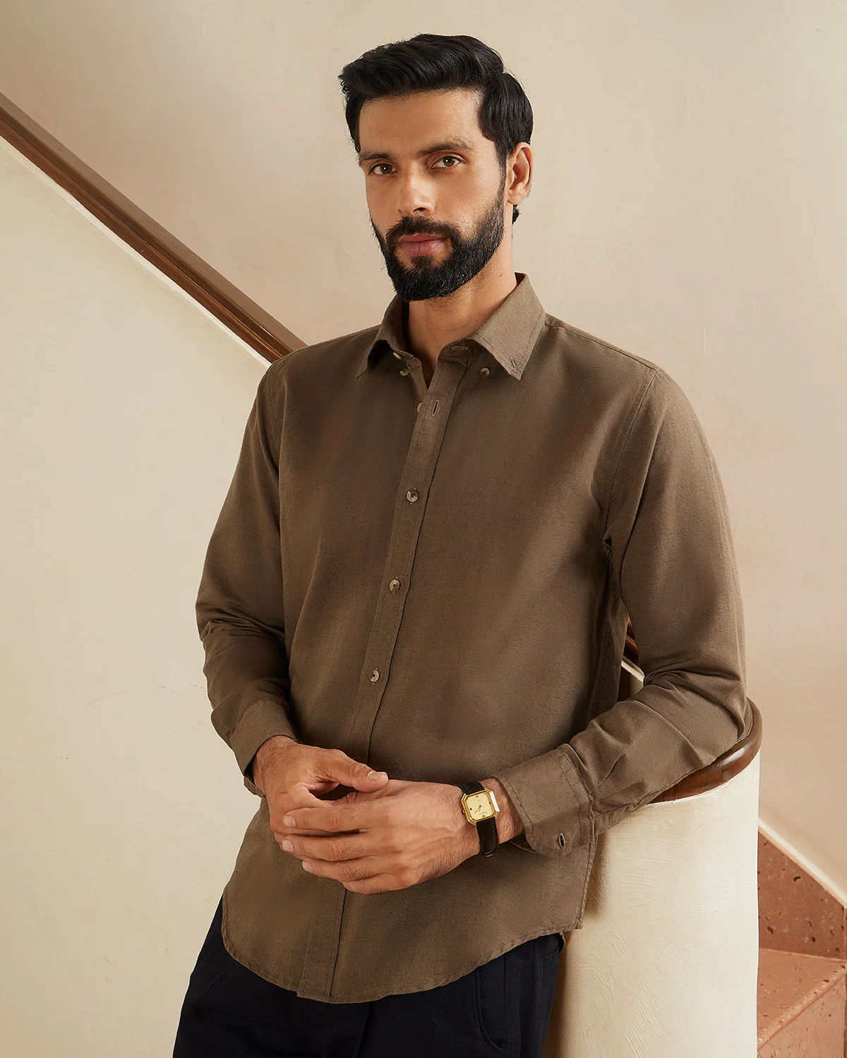 Olive Slubby Cotton Linen Shirt - Image 2