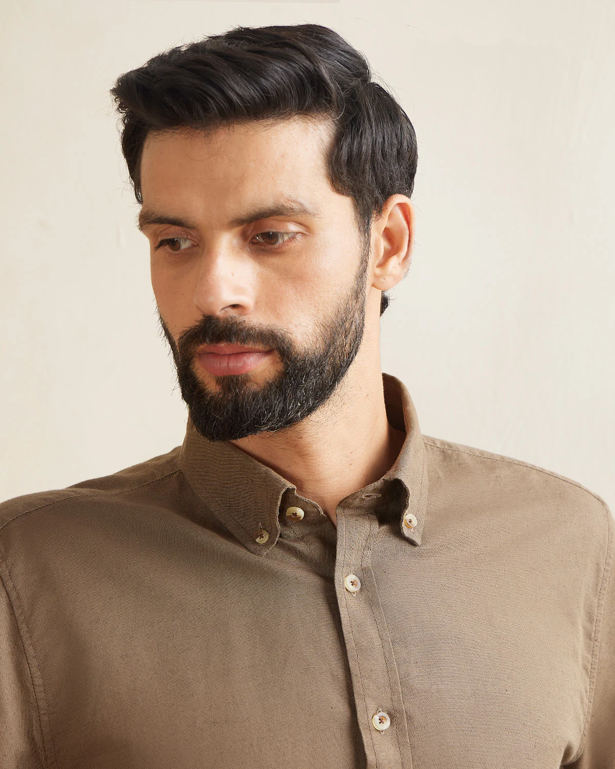 Olive Slubby Cotton Linen Shirt - Image 3