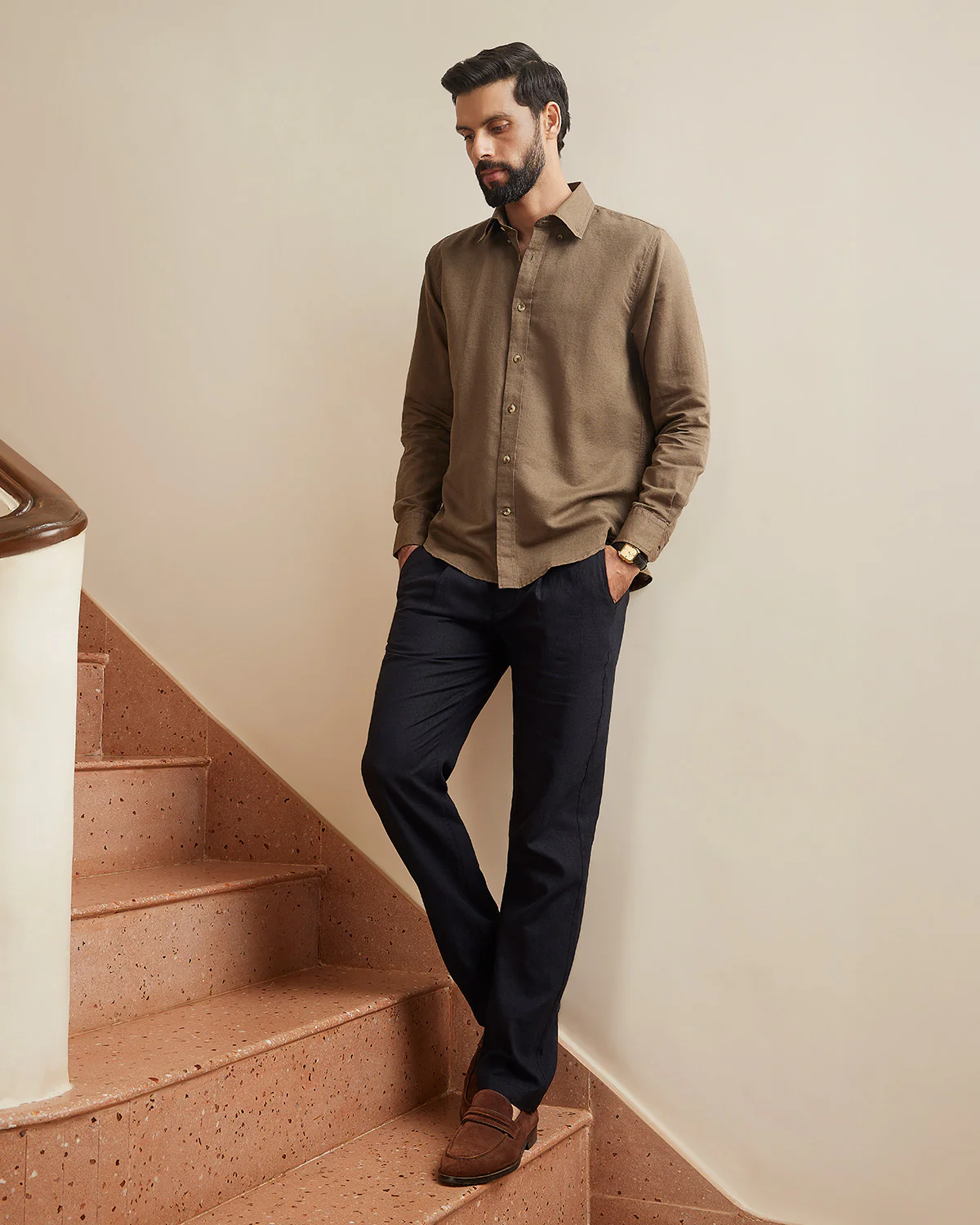 Olive Slubby Cotton Linen Shirt - Image 4