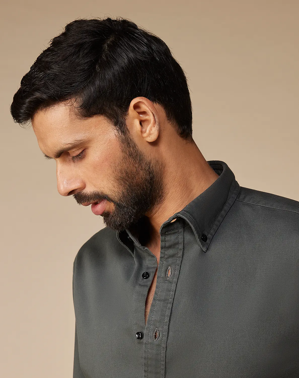 Olive Washed Dobby Denim Shirt - Image 3