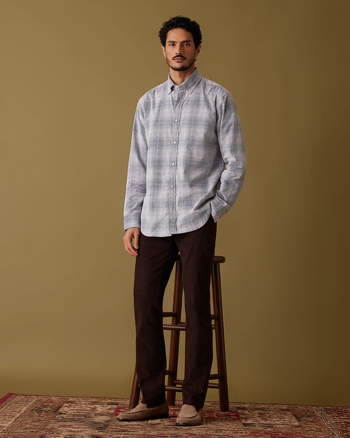 Pine Navy & Grey Corduroy Checked Shirt - Image 3
