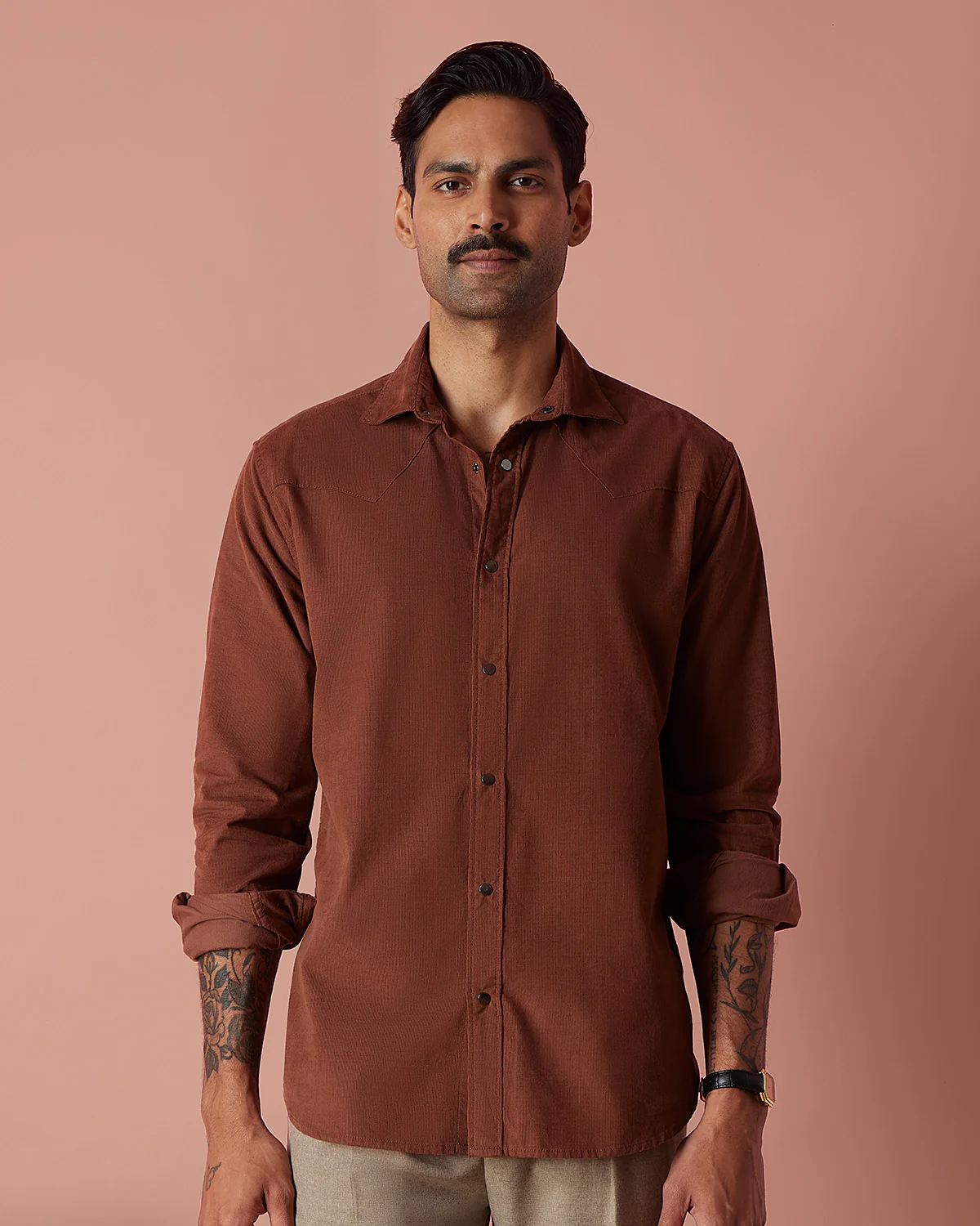 Reed Brown Cotton Corduroy Shirt - Image 2
