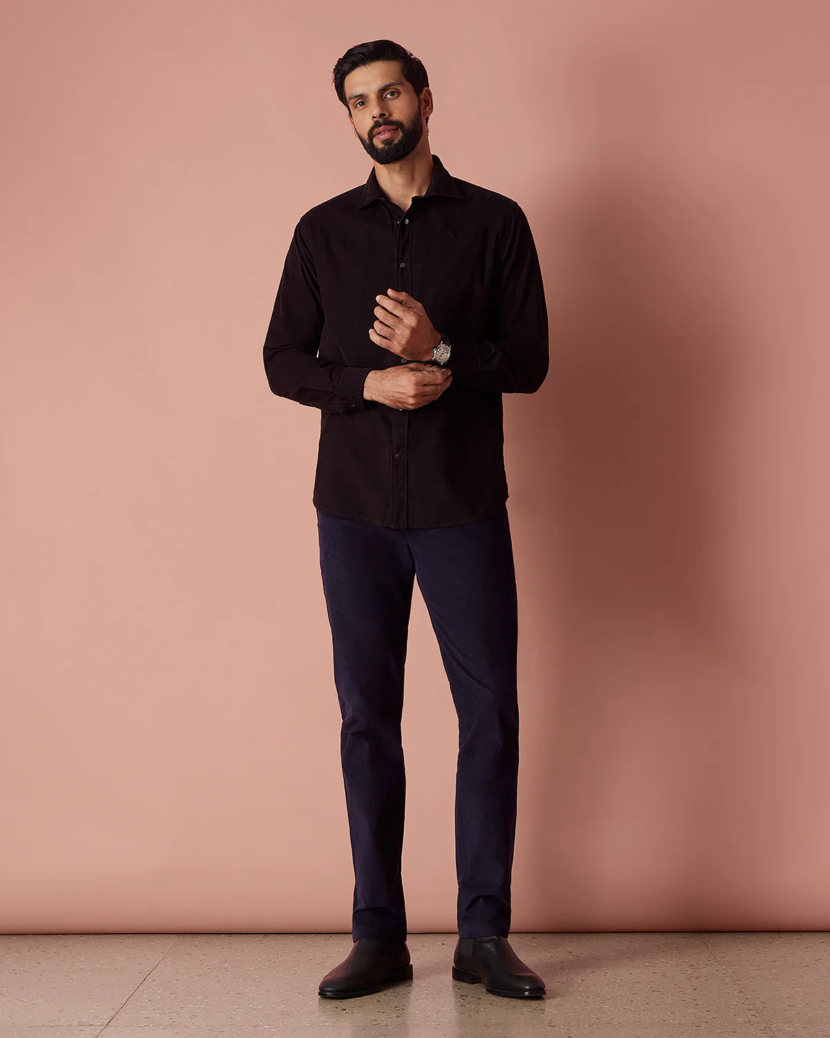 Reed Coffee Brown Cotton Corduroy Shirt - Image 3