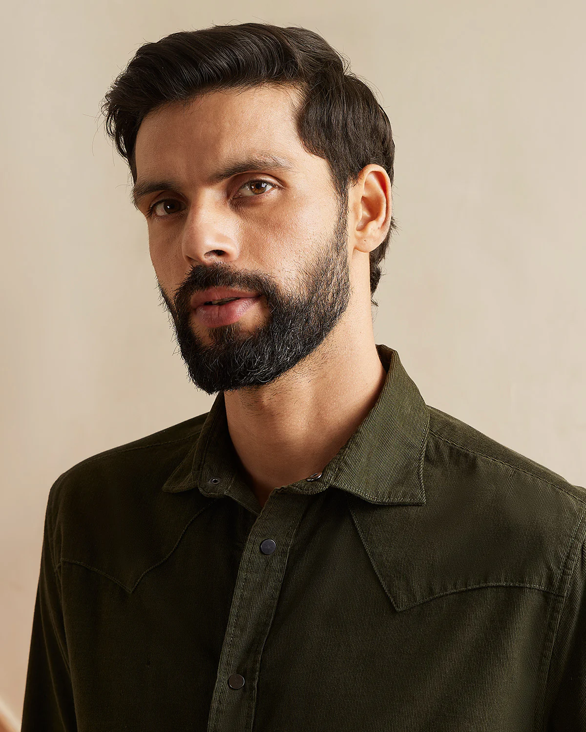 Reed Olive Cotton Corduroy Shirt - Image 3