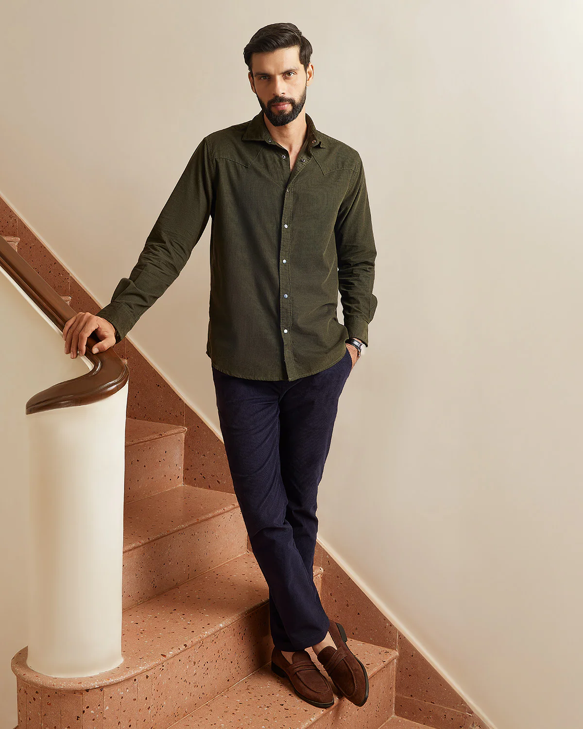 Reed Olive Cotton Corduroy Shirt - Image 4