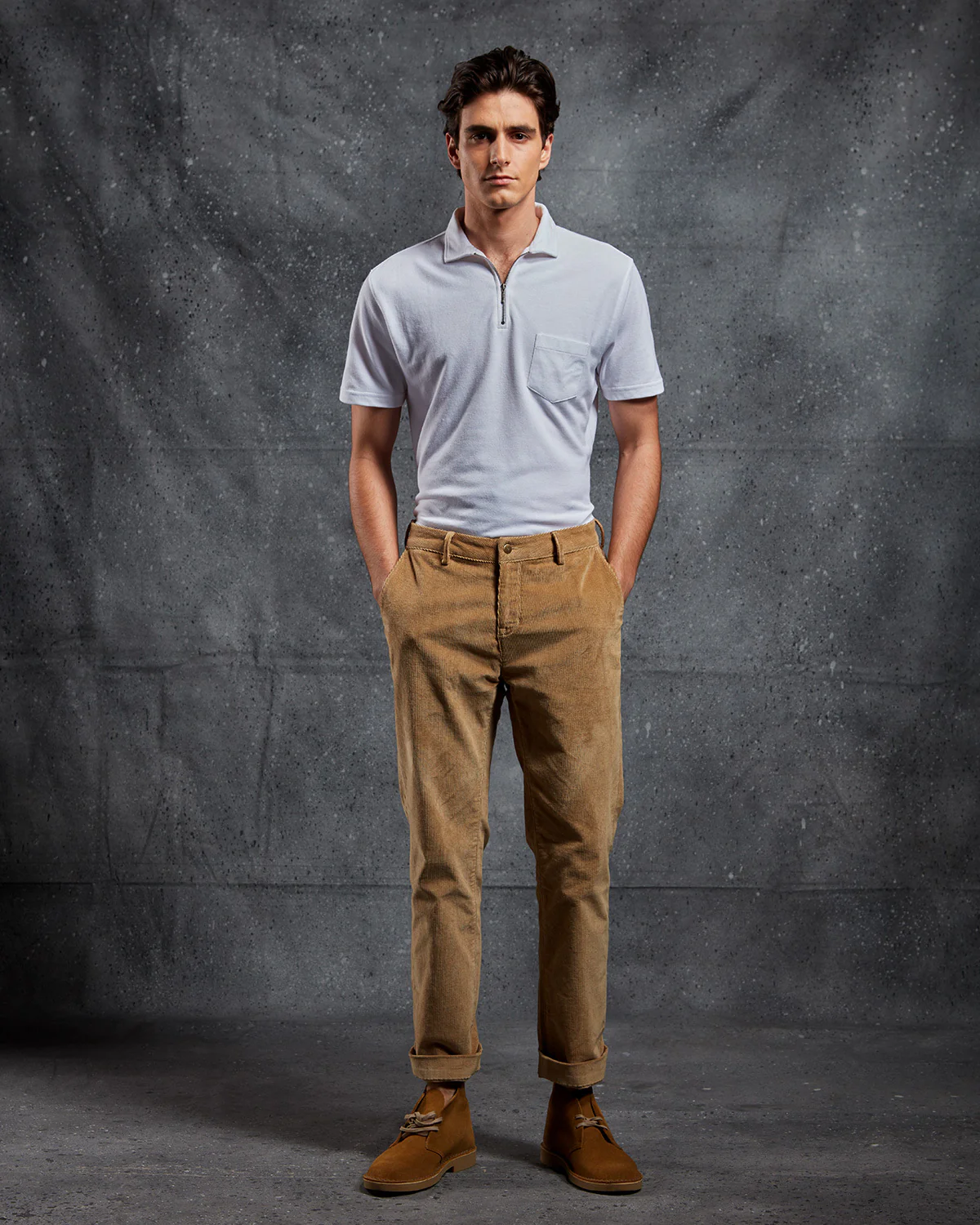 Regal Corduroy Stretch Chinos - Dark Khaki - Image 2