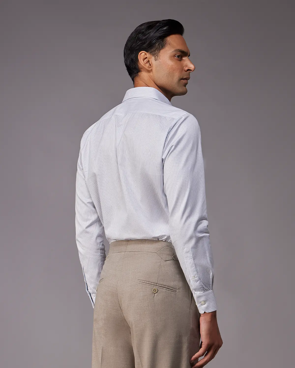 Reid & Taylor Light Blue & Dark Blue Twill Striped Shirt - Image 2