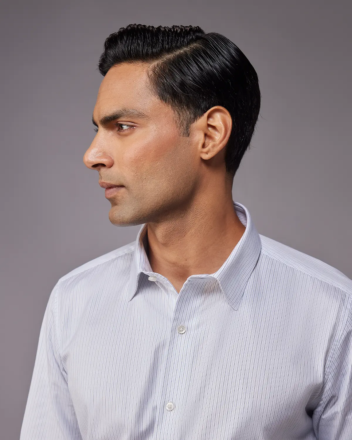 Reid & Taylor Light Blue & Dark Blue Twill Striped Shirt - Image 3