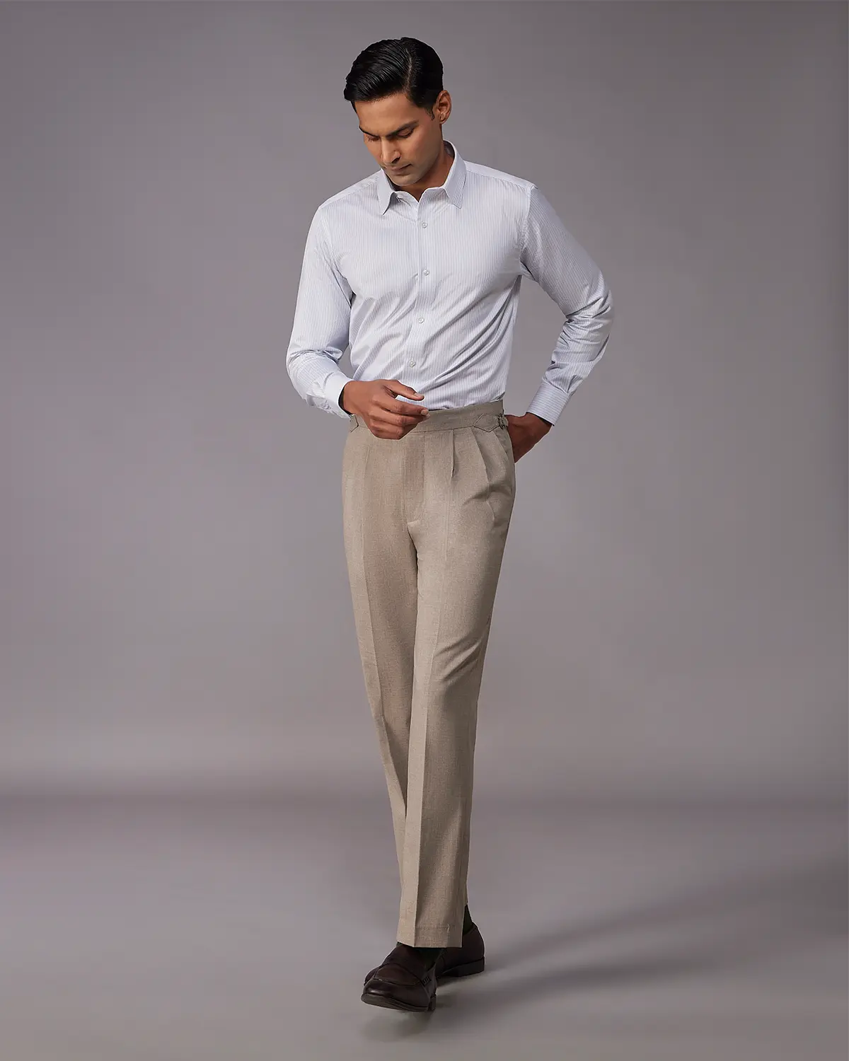Reid & Taylor Light Blue & Dark Blue Twill Striped Shirt - Image 4