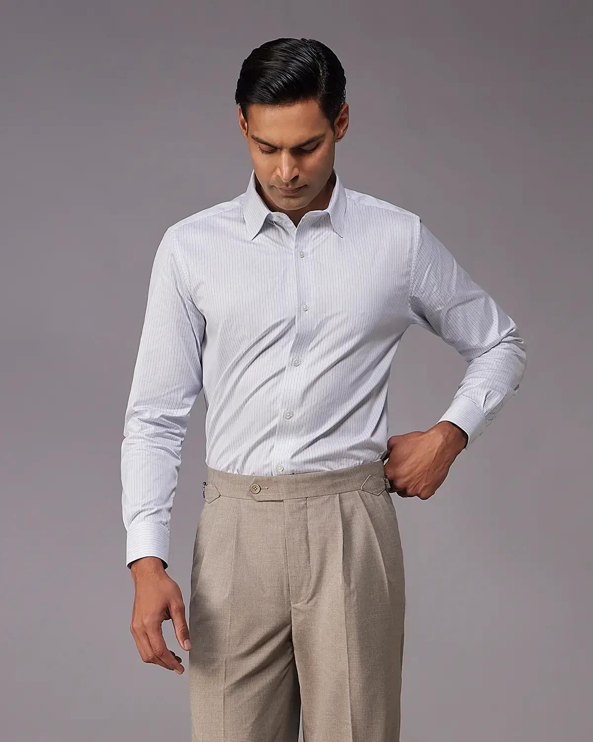 Reid & Taylor Light Blue & Dark Blue Twill Striped Shirt - Image 6