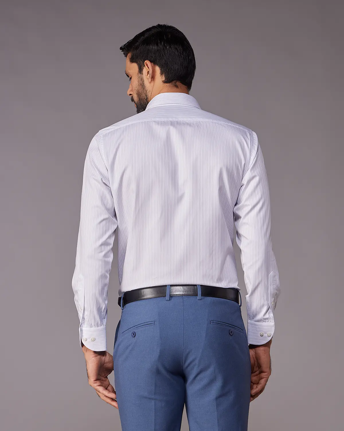 2-Ply Egyptian Cotton Light Blue Striped Shirt - Image 3