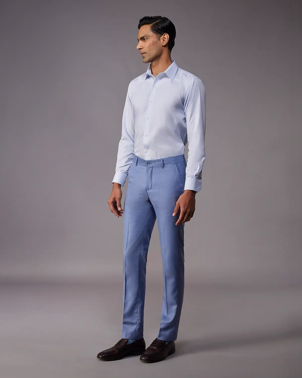 Reid & Taylor Light Blue Textured Dobby Shirt - Image 5