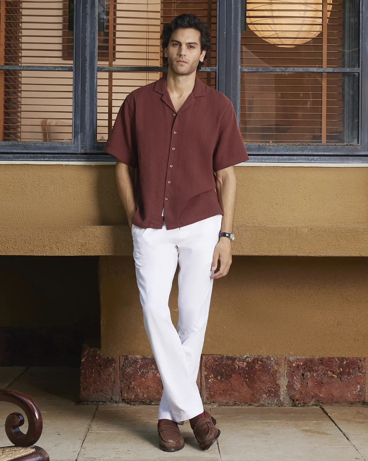 Rust Cotton Dobby Shirt - Image 2