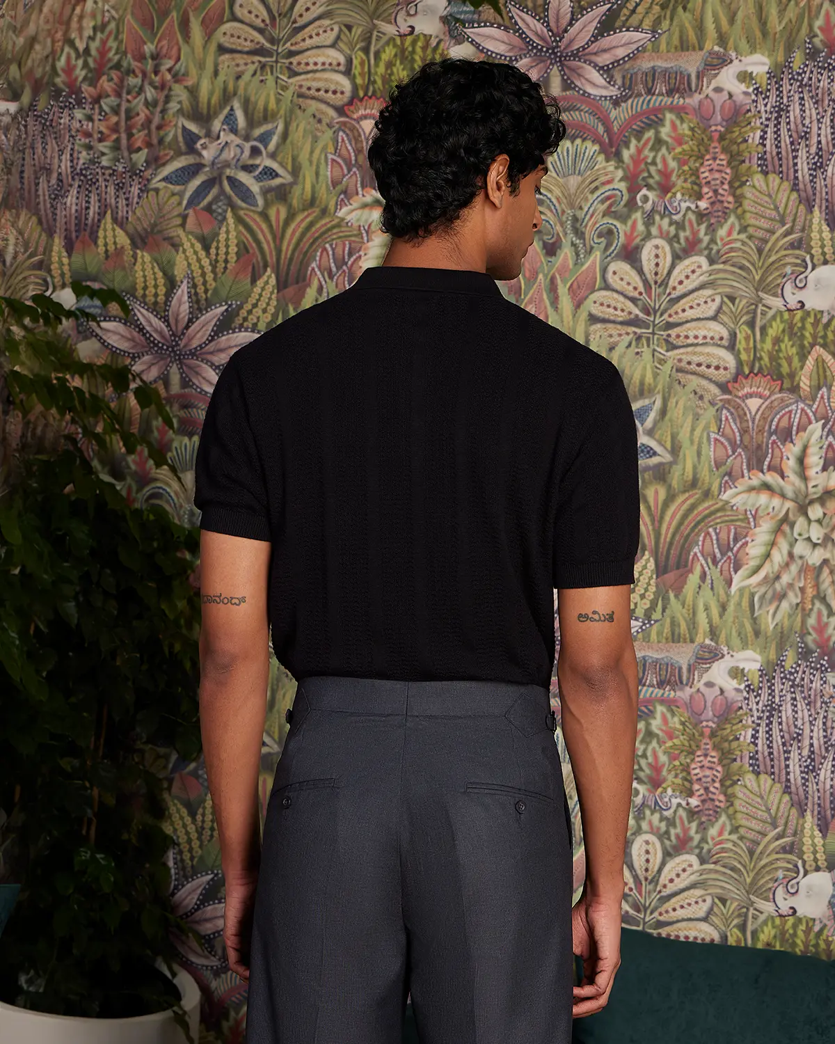 Signature Flat Knit Jacquard Button Polo - Black - Image 2