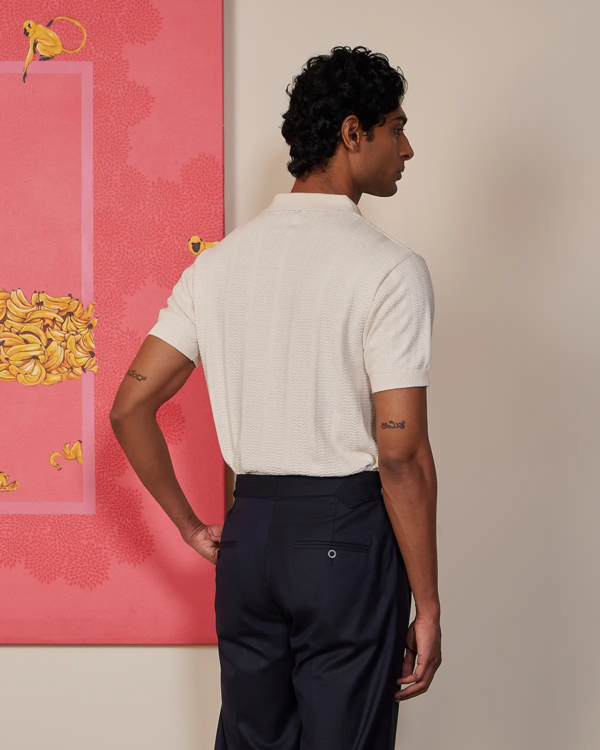 Signature Flat Knit Jacquard Button Polo - Ecru - Image 2