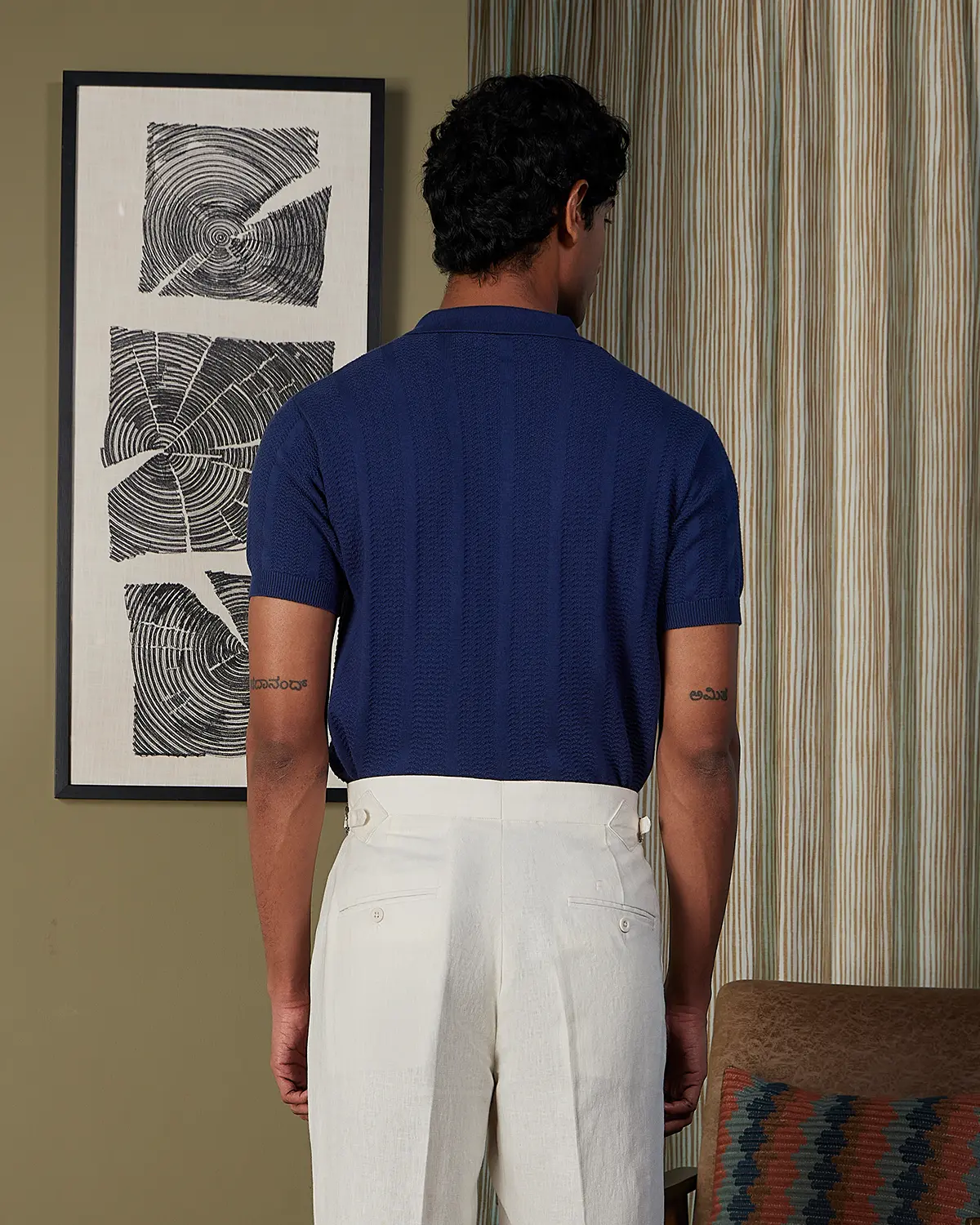 Signature Flat Knit Jacquard Button Polo - Ink Blue - Image 2