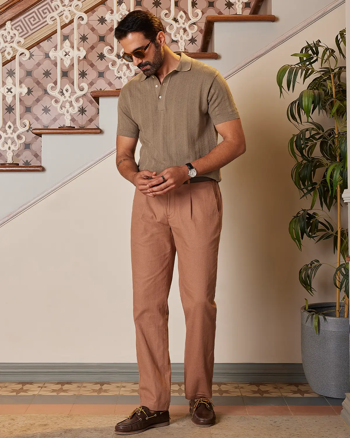 Signature Flat Knit Jacquard Button Polo - Light Olive - Image 4