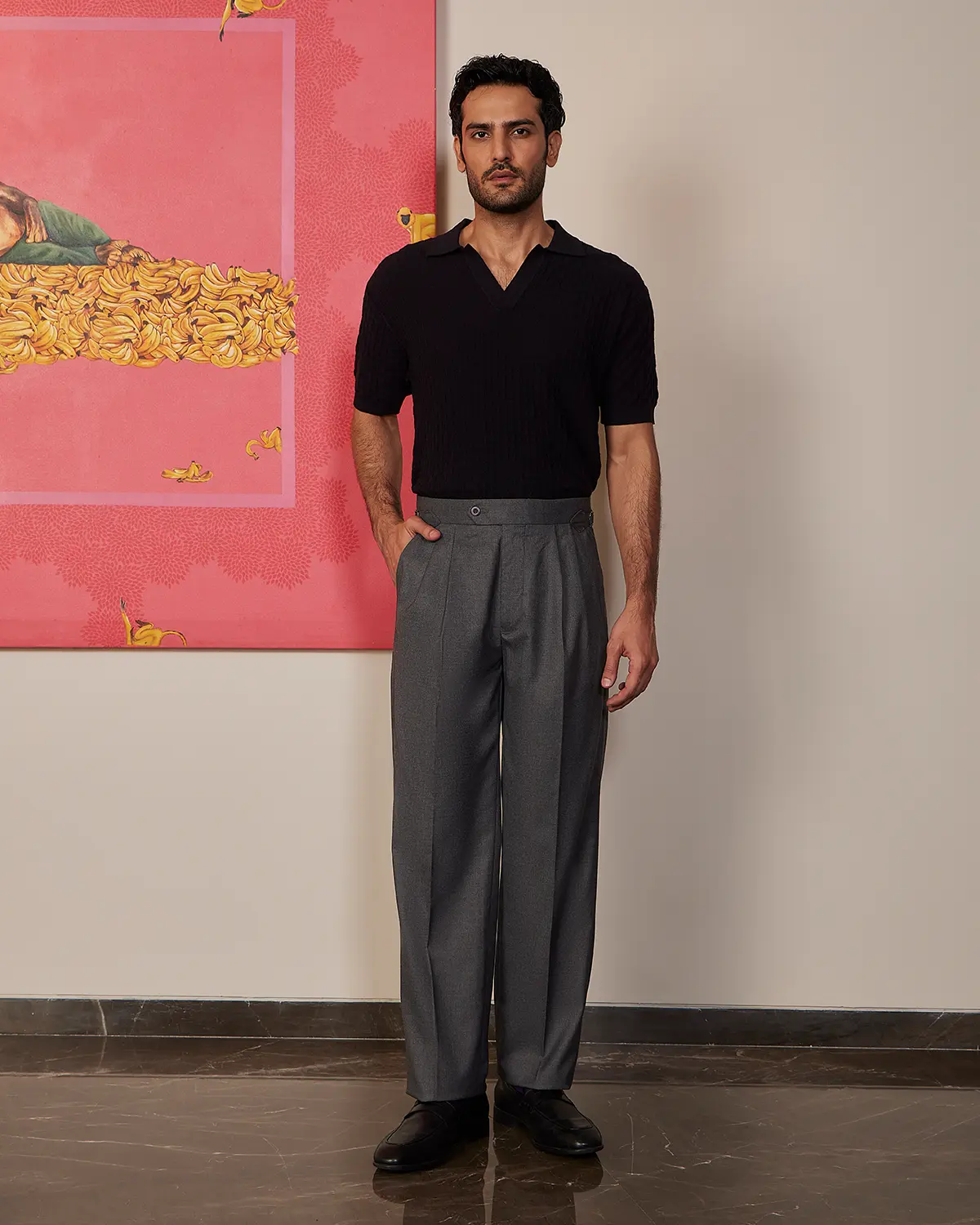 Signature Flat Knit Jacquard Johnny Polo - Jet Black - Image 4