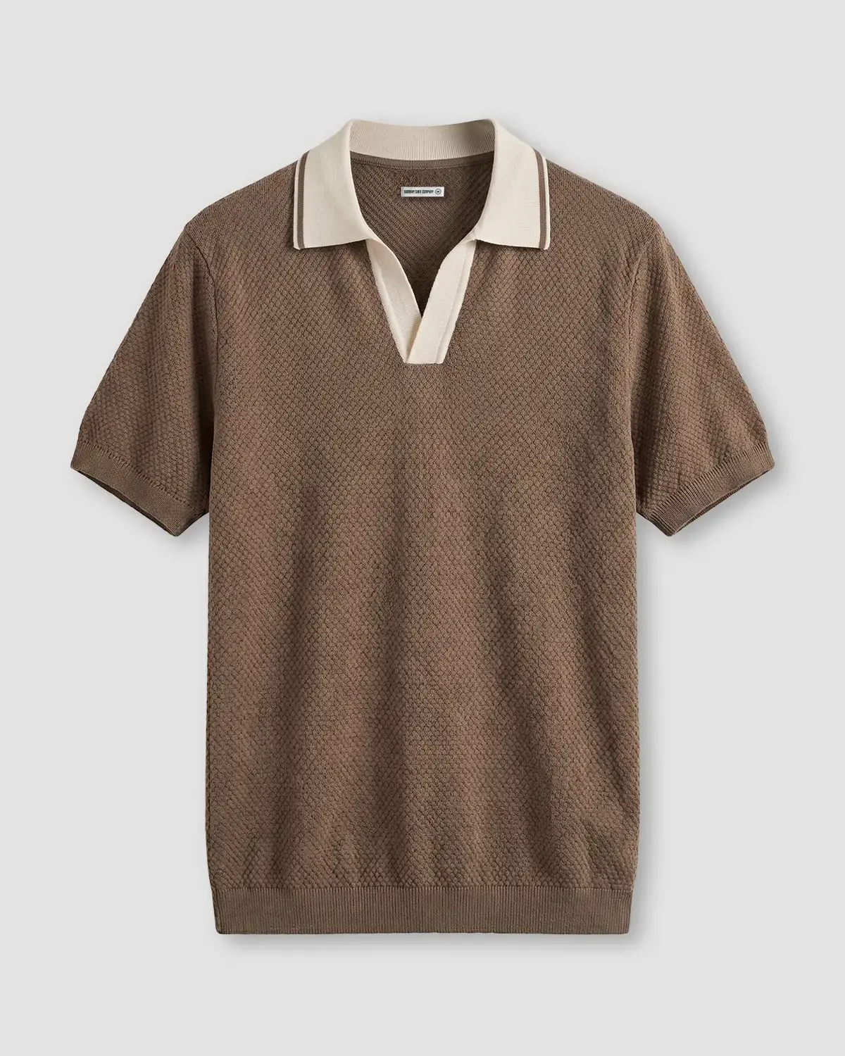 Signature Flat Knit Jacquard Johnny Polo - Light Olive & Ecru