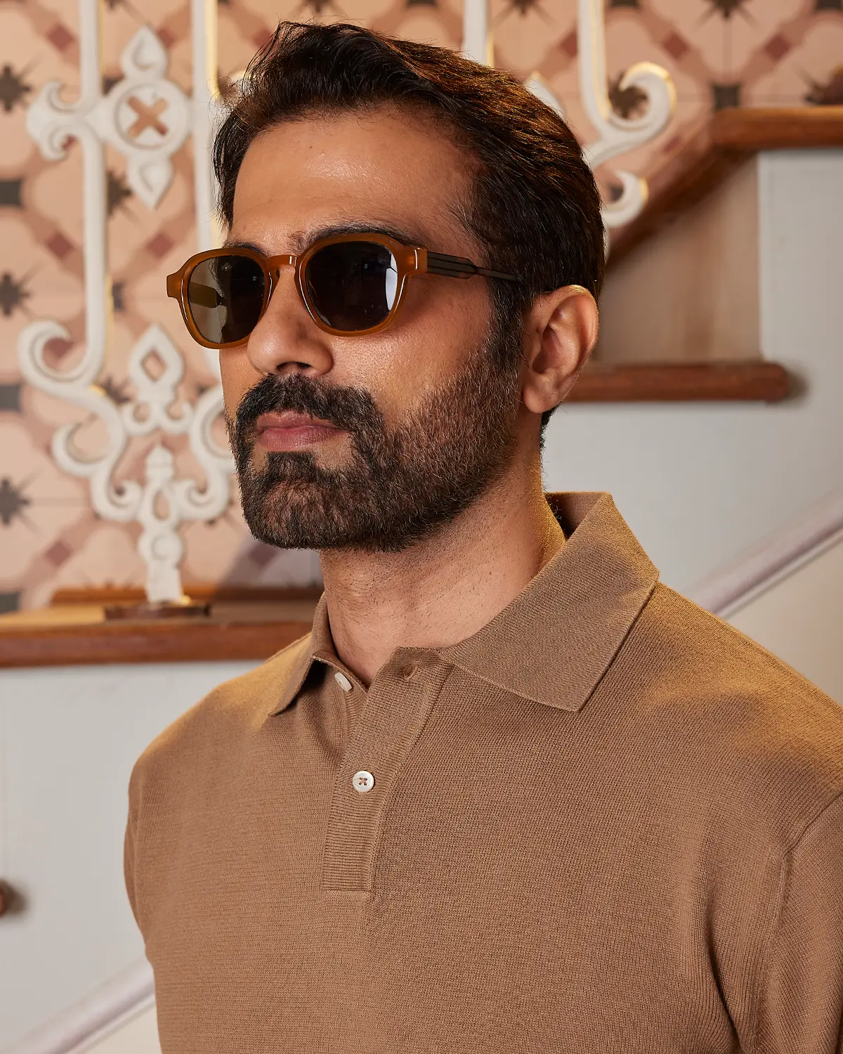 Signature Flat Knit Long Sleeve  Polo - Dark Sand - Image 2