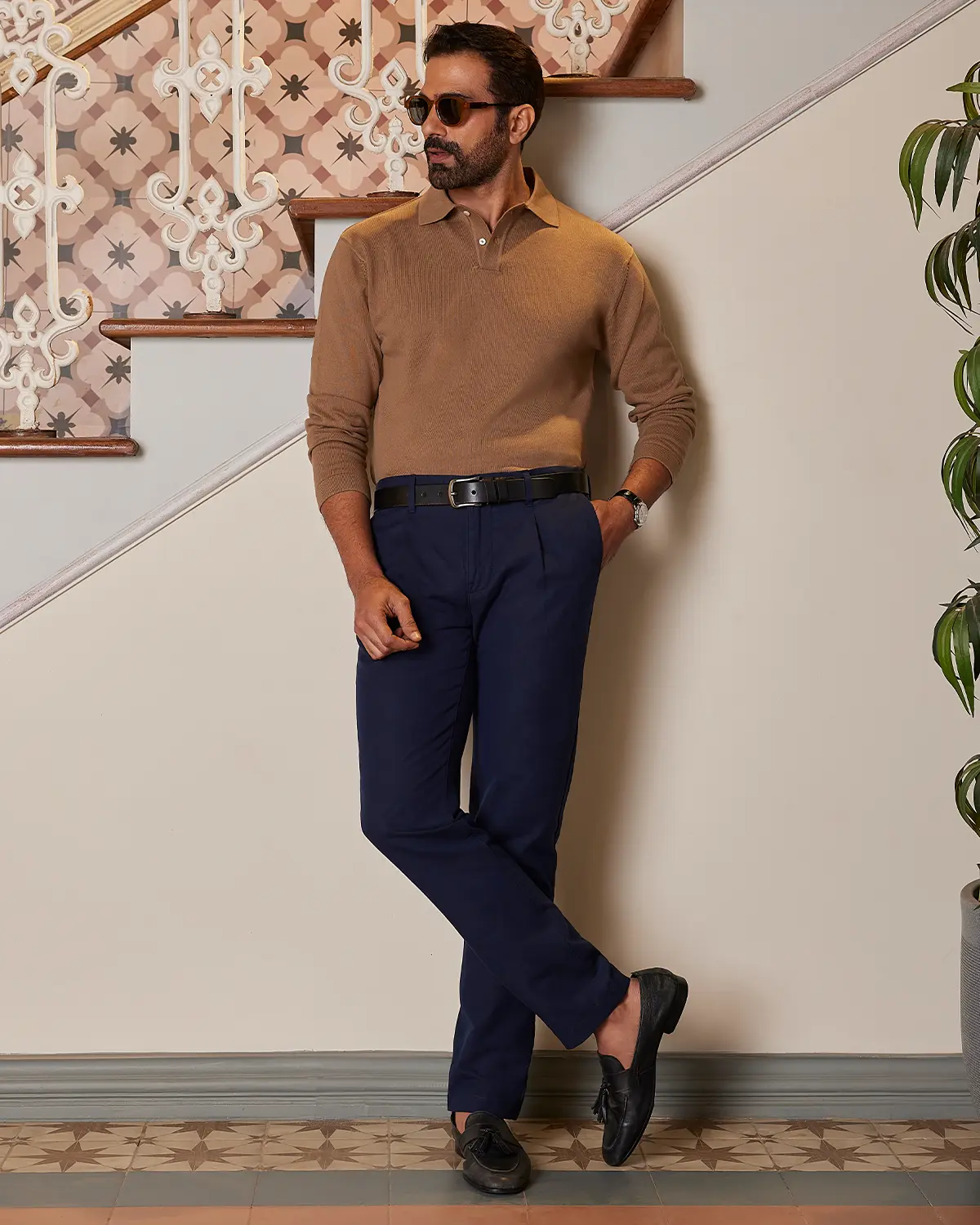 Signature Flat Knit Long Sleeve  Polo - Dark Sand - Image 3