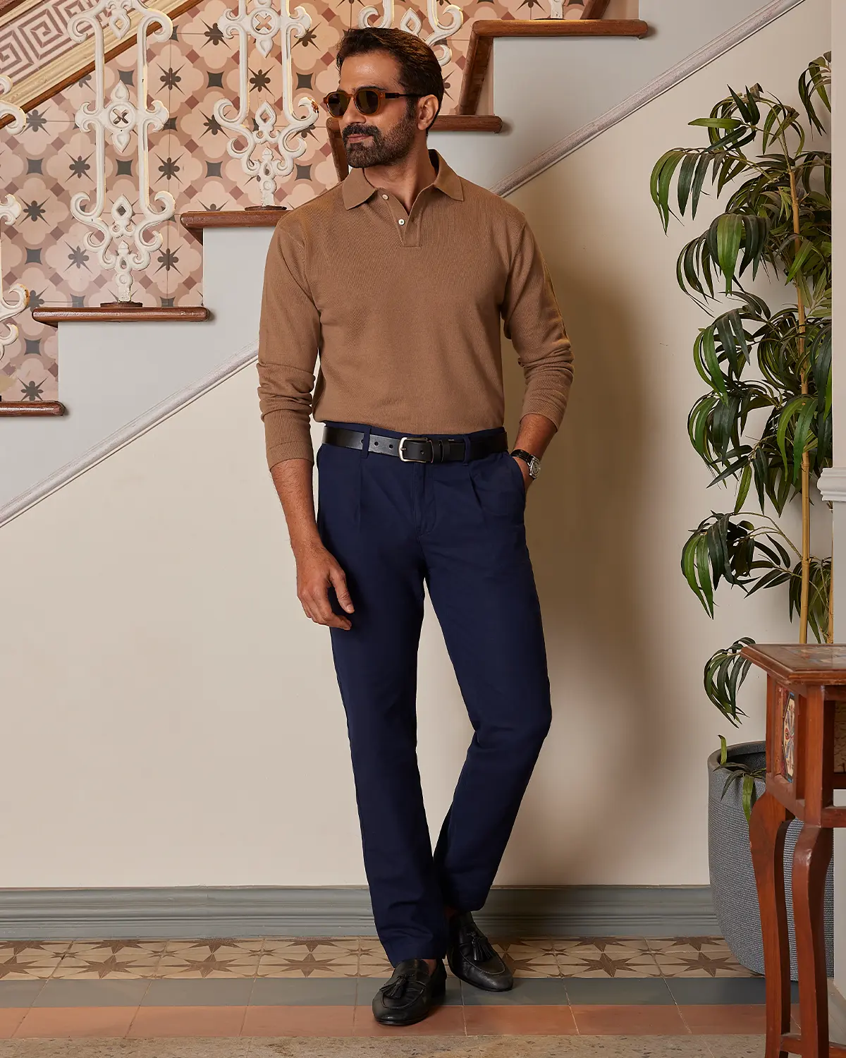 Signature Flat Knit Long Sleeve  Polo - Dark Sand - Image 4