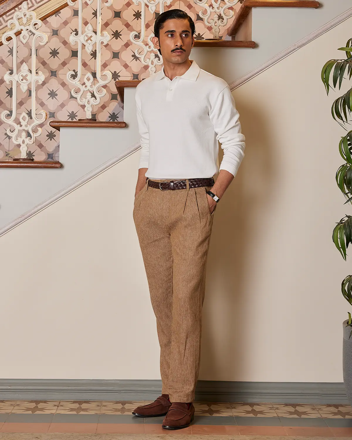 Signature Flat Knit Long Sleeve  Polo - Ecru - Image 4