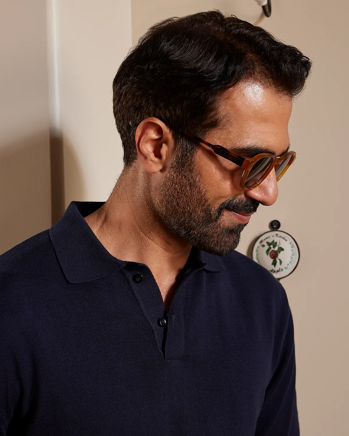 Signature Flat Knit Long Sleeve Polo T-shirt - Navy - Image 2